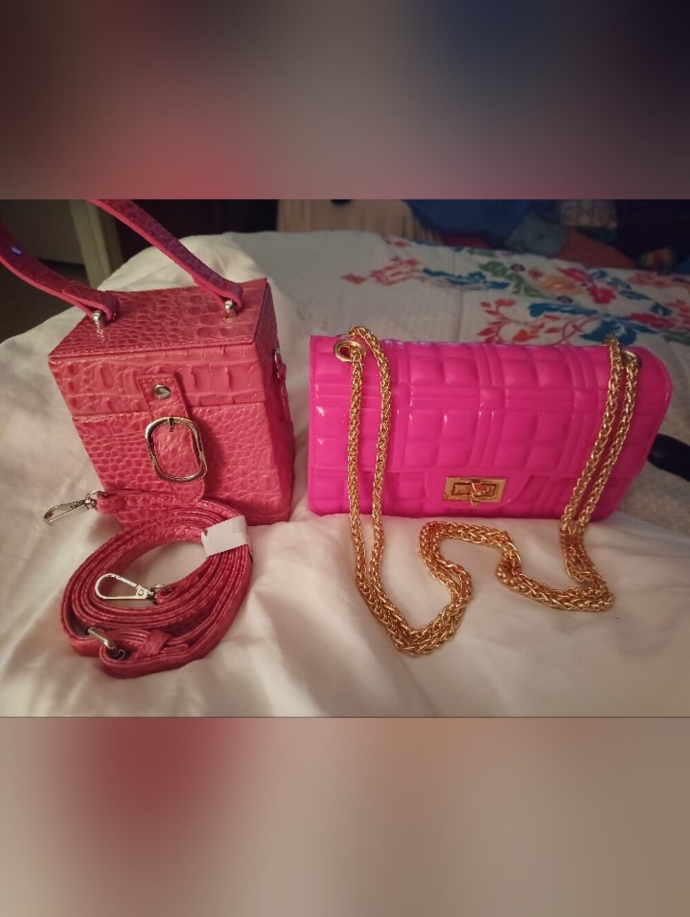 Hot Pink Quilted Chain Shoulder Bag - Unbranded